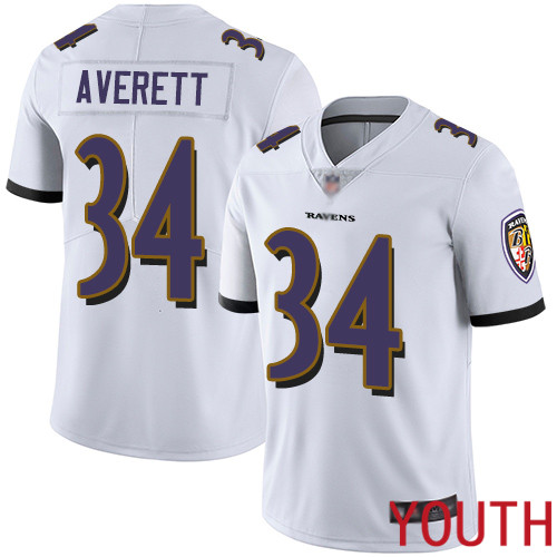 Baltimore Ravens Limited White Youth Anthony Averett Road Jersey NFL Football #34 Vapor Untouchable